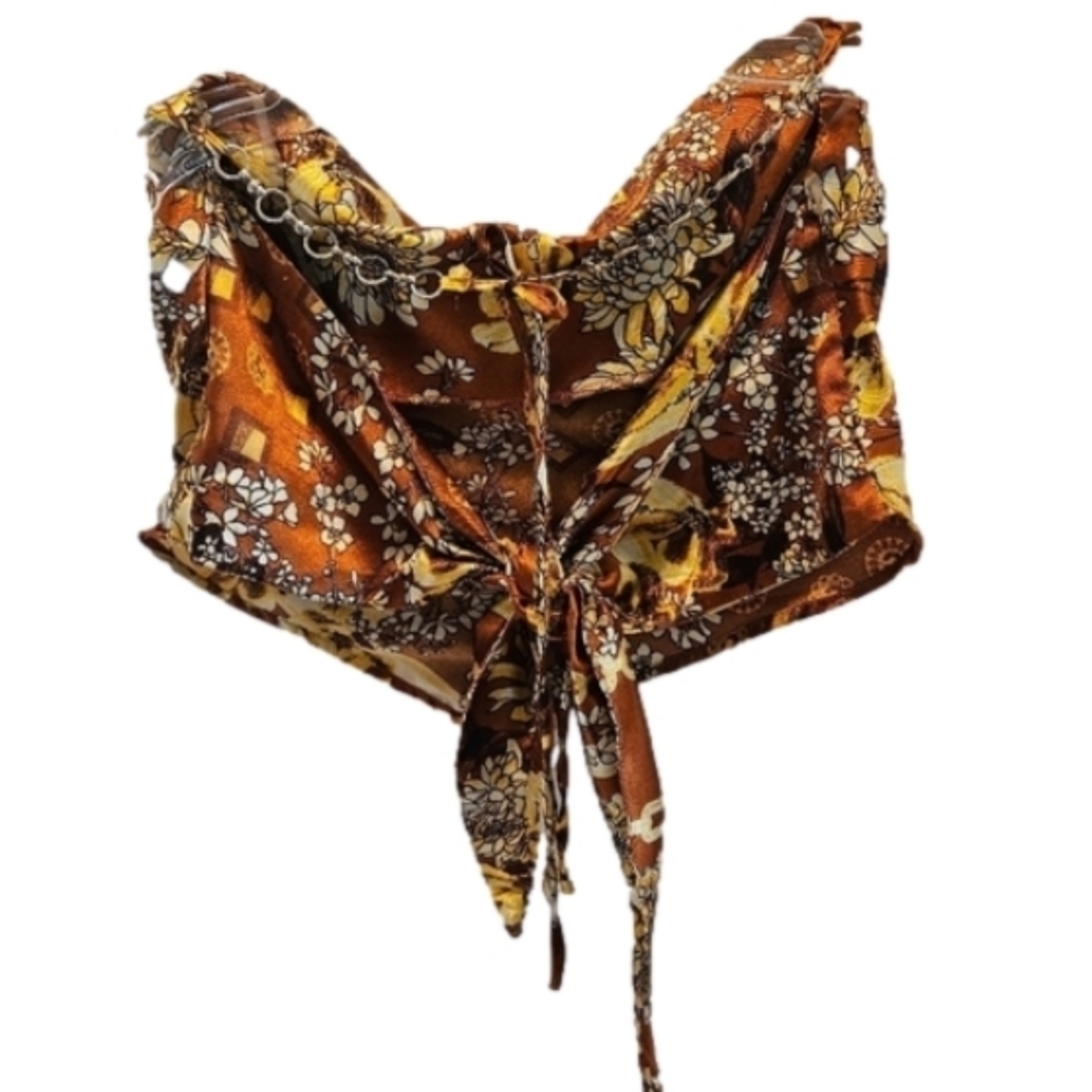 J is for Justify crop top floral pattern copper color baby tee fall cropped top - Picture 9 of 16